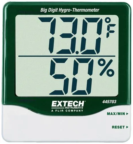Extech 445703 Thermo-Hygrometer - Wetterstation mit präziser Temperatur- und Luftfeuchtigkeitsmessung, ideal für Innenräume, mit Maximum-/Minimum-Funktion und Reset-Option.