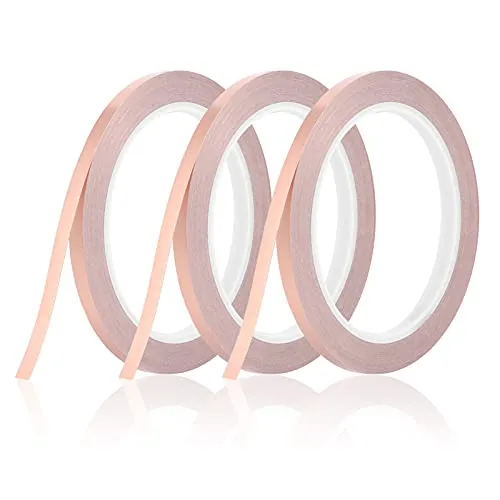 Produktbild KroY PecoeD 3 Rollen Kupferband Selbstklebend, 20m x 6mm Kupferfolie Klebeband Leitfähig Copper Foil Tape, Kupferfolienband für EMI Abschirmung, Schneckenschutz, Elektro Reparatur, Löten, Basteln