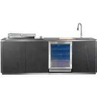 BUSCHBECK Outdoorküche Derby - Keramikverkleidung anthrazit - Grillzubehör mit 3 Edelstahl-Brennern und Infrarotbrenner, inklusive Spüle und Kühlschrank. Ideal für ein unvergessliches Grillfest im Freien!