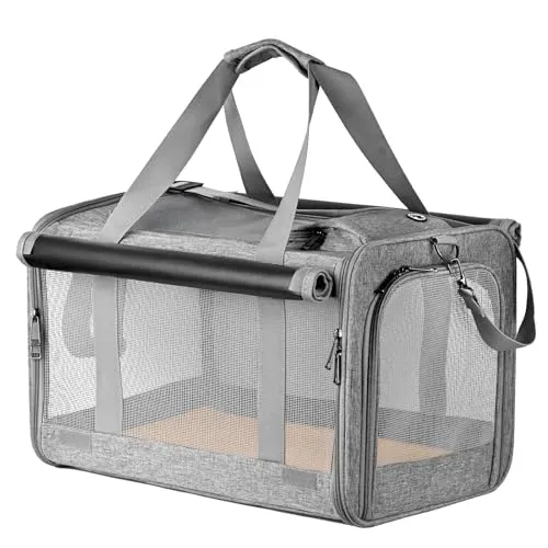 Katzentasche Transporttasche Hundebox Faltbar Hundetransportbox Katzentransportbox Hundetasche für kleine Hunde und Katze Haustiertragetasche Katzentragetasche mit Schultergurt für Auto Reise (Grau)