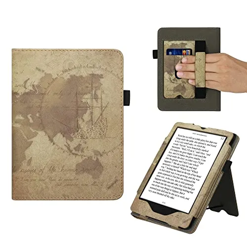 kwmobile Klapphülle kompatibel mit Amazon Kindle Paperwhite 11. Generation 2021 Hülle - Flipcase für Kindle Paperwhite Hülle mit Handschlaufe - Travel Vintage