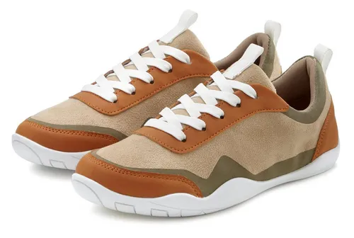 LASCANA Sneaker beige/grün Größe 38 - Sneaker in veganer Ausführung mit ultraflacher, flexibler Sohle, ideal für Komfort und Stil. Obermaterial aus Kunstleder und Microfaser für eine modische Note.