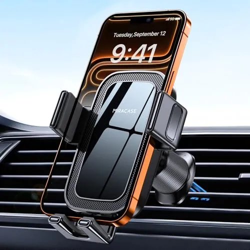 Miracase Handyhalterung Auto【2025 Upgrade Version mit Doppelhaken】 360° Drehbare rutschfeste Handyhalterung Auto Lüftung, Hochstabile Smartphone Auto Halterung für iPhone Samsung Huawei usw