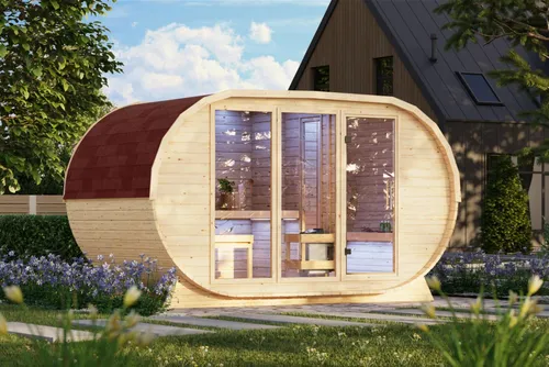 Fasssauna breit im Set ohne Ofen – Stilvolle Wellnessoase für den Garten