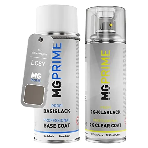 MG PRIME Autolack 2K Spraydosen Set für Volkswagen VW LC8Y / C8Y / 7S Light Brown Metallic/Fluid Brown Metallic Basislack 2 Komponenten Klarlack Sprühdose