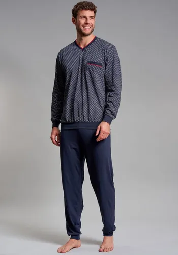 Götzburg Herren Zweiteiliger Schlafanzug, Blau (Navy 7013) - XXL - Schlafanzug für Herren mit modisch gemustertem Oberteil und unifarbener Hose. Ideal für optimalen Tragekomfort, waschbar bis 60°C und erhältlich bis Gr. 6XL.