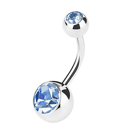 Piercingfaktor Bauchnabelpiercing Banane Piercing Bauch Stecker Gebogen mit Doppel Multi Kristall Kugel 1,6mm x 11mm x 5mm Hellblau