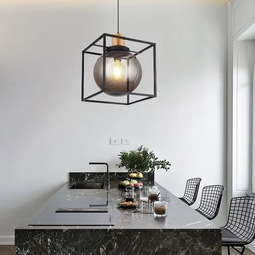 Pendellampe Hängeleuchte Holzlampe Esszimmerlampe Rauchkugel 1 flammig L 28 cm