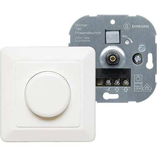 EHMANN 4660x0000 Unterputz-Dimmer, Phasenabschnitt, 230 V, 50 Hz, Leistung: 20-315 W/VA, inkl. Einzelplatzabdeckung weiß RAL9010