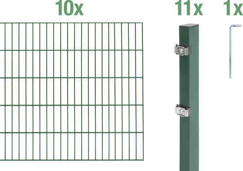 Alberts 20m Doppelstabmattenzaun-Set 6-5-6 grün - Gartenzäune: Langlebiges und wartungsfreies Komplettset, einfache Montage, ideal für sichere Abgrenzungen im Garten.