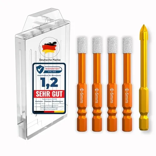 Fliesenbohrer Diamantbohrer Set 6mm,8mm,10mm, 12mm Glasbohrer Keramikbohrer Porzellanbohrer Feinsteinzeugbohrer Granitbohrer – Bohrkrone Set Fliesen Diamant mit Sechskantschaft. (orange)