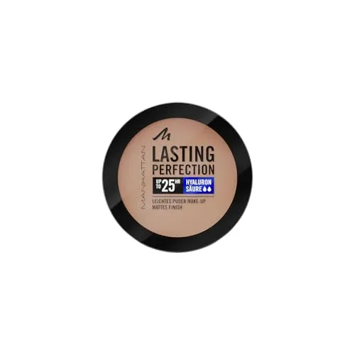 Manhattan Lasting Perfection Compact Make-up, Puder Make-up mit hoher Deckkraft für ein natürliches, mattes Finish, Fb. 009 Honey, 7 g