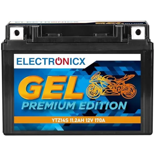 Electronicx YTZ14S GEL Motorradbatterie 12V 11,2Ah 270A – wartungsfreie, versiegelte Starterbatterie für Motorrad, Roller und Powersport – vibrationsfest, auslaufsicher, kompakt & sofort einbaufertig.