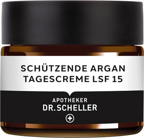 Dr Scheller Schützende Argan Tagescreme 50 ml - Feuchtigkeitscreme mit LSF 15, schützt vor UV-Strahlen und sorgt für ein seidiges Hautgefühl. Angereichert mit Bio-Arganöl und Hyaluronsäure für intensive Pflege und Anti-Aging-Effekte.