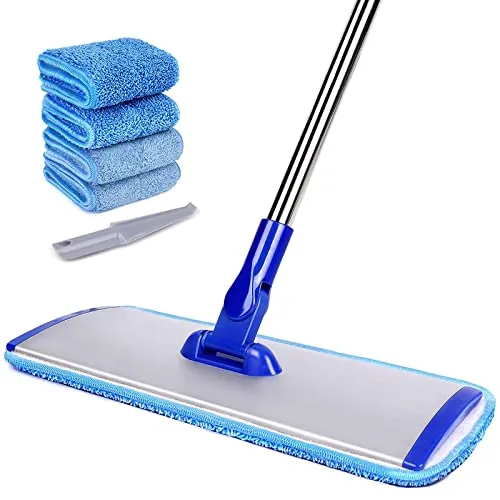 Professioneller Mikrofaser-Wischmopp, Bodenreinigung, Flacher Wischmopp mit Edelstahlgriff, 4 Wiederverwendbare waschbare Wischpads und Wischpads, Bürste, Mikrofaser-Mop für Hartholz (45,7 cm