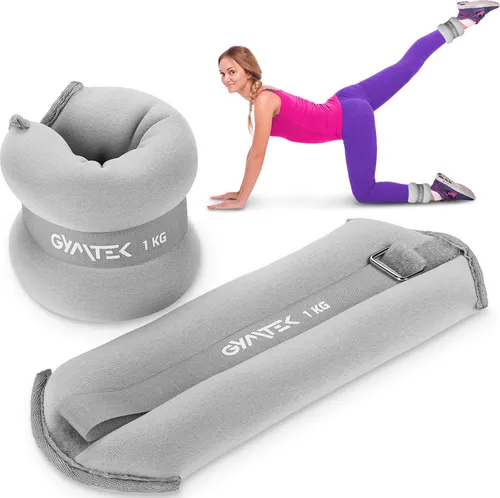Gymtek® Gewichtsmanschetten - 2x 1 kg - Gewichte für Beine und Arme, Knöchelgewicht, Verstellbares Gewichte, Fußgewichte - Pilates, Krafttraining