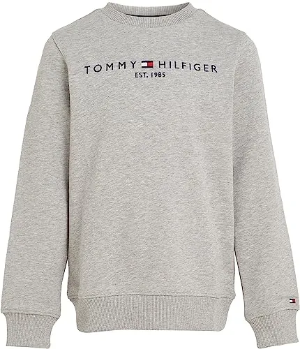 Tommy Hilfiger Kinder Sweatshirt Essential ohne Kapuze, Grau (Light Grey Heather) - Sweatshirt für Jungen, bietet hohen Tragekomfort und lässigen Stil. Aus 100% Baumwolle, ideal für Alltag und Relaxen, mit ikonischem Tommy Hilfiger Logo.