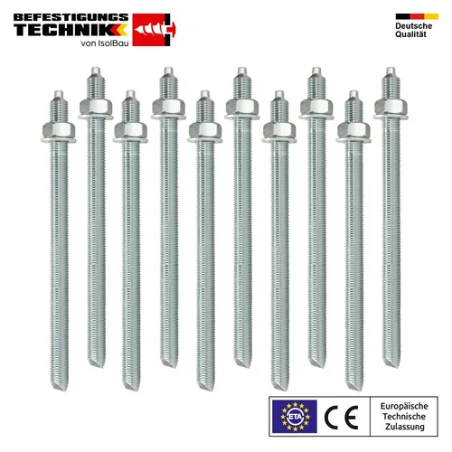 Ankerstangen M20x260 Gewindestange ETA 10St. Verbundanker + Mutter Verbundmörtel