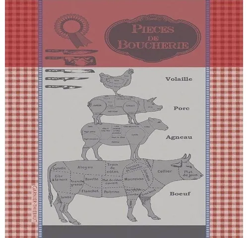 Garnier Thiebaut Geschirrtuch Pieces De Boucherie Rouge - Elegantes Geschirrtuch aus Frankreich, ideal zum Abtrocknen und als stilvolle Tischdecke – ein Stück französischer Lebensart für deine Küche.