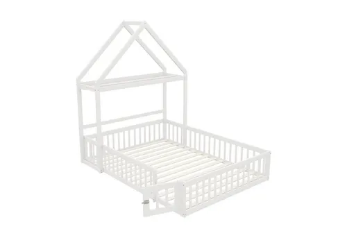 Kinderbett 140 x 200 aus Massivholz mit Stauraum - Multifunktionales Kinderbett aus robustem Kiefernholz mit Vollschutzgitter, Türen und Lattenrost. Ideal für kreatives Spielen und sicheres Schlafen. Perfekt für kleine Abenteurer!
