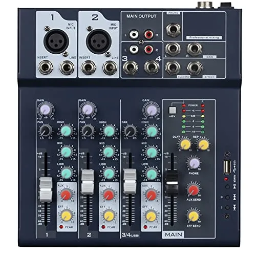 Weymic Professioneller 4-Kanal Mixer mit USB-Audio-Schnittstelle