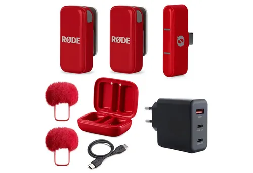 RØDE Rode Wireless Micro Drahtloses Mikrofon-System USB-C Rot mit Netzteil - Drahtloses Mikrofon-System für Smartphones mit USB-C. Ultra-kompakt, einfache Plug-and-Play-Bedienung und bis zu 100 m Reichweite. Ideal für Interviews und Vlogs.