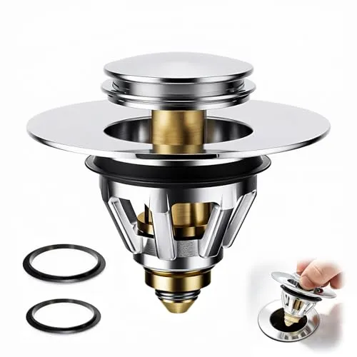 Waschbeckenstöpsel Pop Up, Universal 34-45mm Abflussstopfen aus Messing Chrom, Rostfreier Waschbecken Verschluss mit Anti-Verstopfung Sieb, Dicht & Geruchsverschluss für Waschtisch und Badewanne