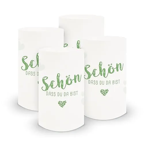 itenga 6X Windlicht Tischlicht aus Folie I Schön DASS du da bist I 10,0 x 21,0 cm I ideal als Tischdeko für Jede Feierlichkeit I geeignet für Teelichter oder LED-Kerzen (grün)