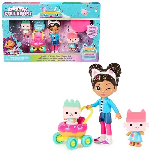 Gabby s Dollhouse Kitty Care Figuren Set - Gabby mit 2 Katzenfiguren und Kinderwagen, fördert kreatives Spielen ab 3 Jahren