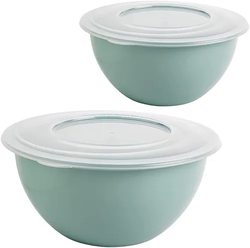 2er Set Rührschüsseln Back Schüssel 5 L Deckel Teig Küche Kunststoff Koch Salat