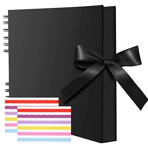 FUNVCE Fotoalbum 80 Schwarze Seiten Scrapbook Fotoalbum zum Selbstgestalten 40Blatt 30.48 x21cm Fotobuch zum Einkleben DIY Spiralalbum Vintage für Baby Valentinstag Geburtstag Geschenk