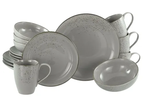 CreaTable Serie Nature Collection Stone 16-teiliges Geschirrset - Kombiservice für 4 Personen, spülmaschinen- und mikrowellengeeignet. Die natürliche Eleganz in Steinfarbe sorgt für eine ruhige Atmosphäre beim Essen.