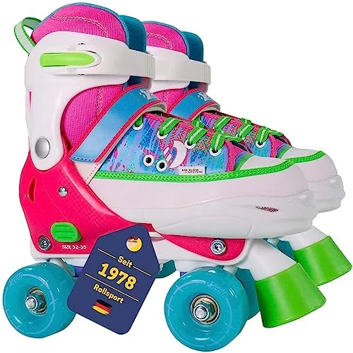 Best Sporting Rollschuhe - Verstellbare Größe, ABEC 7 Carbon, Pink-Bunt - Inliner für Kinder, 4-fach verstellbar für lange Nutzungsdauer, mit bequemer Memory-Foam Polsterung und sicherem Halt durch doppelte Sicherheitsverschlüsse.