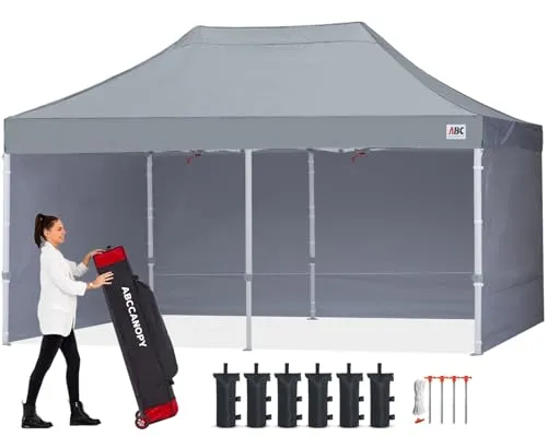 ABCCANOPY 3x6m Pavillon wasserdicht Pop-Up Gartenpavillon Festival Sonnenschutz mit 4 Seitenteilen+Handtasche,Grau