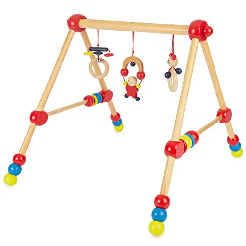 Bieco Spieltrapez höhenverstellbar | Holz Spielbogen für Babys - Spiel- & Krabbeldecken, höhenverstellbar für langanhaltenden Spielspaß und fördert die Hand-Augen-Koordination mit speichelfesten Farben.