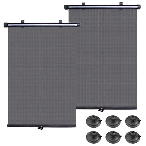 KINDLUME 2 Stück Sonnenschutz Auto Seitenscheibe, Einziehbares Auto Sonnenrollo mit Saugnäpfen, Sonnenschutz Auto Baby für Seitenfenster, Universal 40x45 cm gegen UV-Strahlen und Hitze