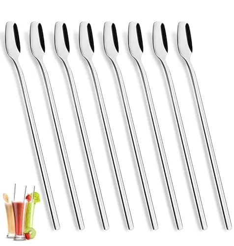 YFWOOD Latte Macchiato Löffel Set, 8-teilig, 20.5 cm lange Griff Eislöffel lang Rührlöffel aus Edelstahl für Eiskaffee Eistee Milchshake Eisbecher Cocktails & Desserts