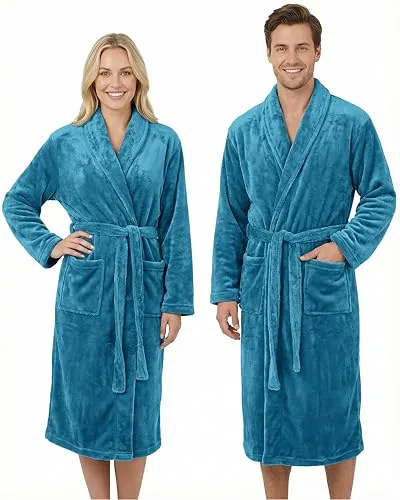 Gräfenstayn® Damen & Herren Kuschelfleece Bademantel ohne Kapuze - Türkis, Größe S-XXXL - Hochwertiger Kuschelfleece Bademantel für Damen und Herren in modernem Design. Ideal für Zuhause, Sauna oder Reisen. Leicht, pflegeleicht und mit flauschigem Schalkragen für besten Tragekomfort.