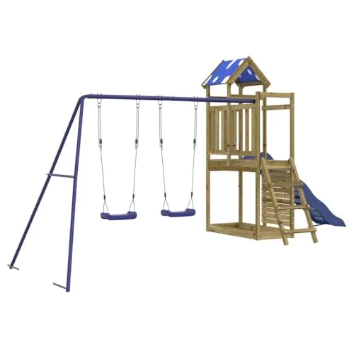 vidaXL Spielturm aus imprägniertem Kiefernholz - Entdecke den vidaXL Spielturm: Ein robustes Holzspielgerät mit Plattform, Wellenrutsche, Schaukeln und Sandkasten. Perfekt für unendlichen Spielspaß im eigenen Garten!