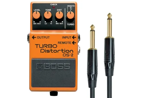 Boss DS-2 Turbo Distortion Effektgerät - Gitarren-Effektgerät mit 2 Sound-Modi, ideal für vielseitige Rock-Sounds und singende Leads. Inklusive Kabel und 9V Batterie für sofortigen Einsatz.