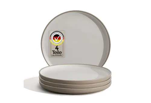 Hausfelder Geschirr-Set Steingut Geschirrset 4er Set Teller flach, ø 27cm (4-tlg), 4 Personen, Steinzeug, Steinzeug, spülmaschinen- & mikrowellengeeignet, Reaktivglasur