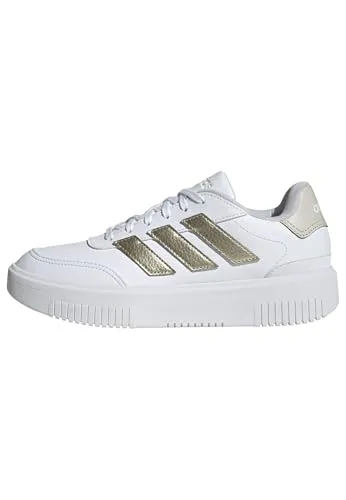 adidas Damen COURTBLOCK Schuhe - FTWR White/Cyber met./Orbit Grey, 39 1/3 EU - Damen-Sneaker mit regulärer Passform, Synthetikleder und komfortabler Plateauzwischensohle für optimalen Tragekomfort.