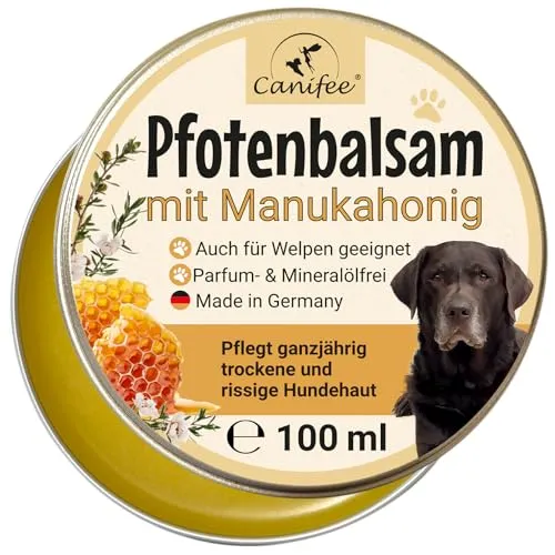 Canifee - Pfotenbalsam Hunde mit Manukahonig 100ml Dose parfumfrei mineralölfrei die ideale Hunde Pfotenpflege für Sommer und Winter