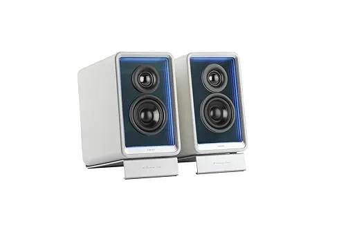EDIFIER QR65 Aktive Design-Monitorlautsprecher mit RGB-Lichteffekten - Regal-Lautsprecher mit beeindruckenden RGB-Effekten, Hi-Res Audio und 3x USB TurboGaN Schnellladeports für kabelloses Streaming und kraftvollen Klang.