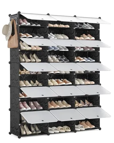 Mondeer Schuhregal, Kunststoff Schuhschrank 10 Ebenen, Schuhregal Organizer hält 60 Paar Schuhe Platzsparendes, für Flur Schlafzimmer Wohnzimmer Eingang (Schwarz)