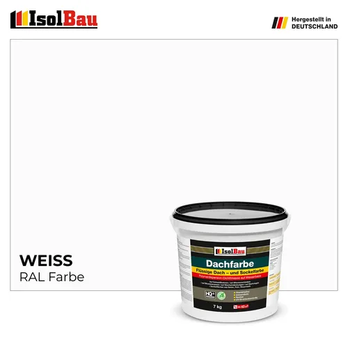 Isolbau Dachfarbe Weiss 7 kg – Hochwertige Fassadenfarbe für Dach und Sockel - Wetterfeste und elastische Dachfarbe in Weiss, ideal für die Abdichtung und Renovierung von Dächern und Sockeln. Hohe Deckkraft und UV-beständig, perfekt für langlebige Ergebnisse.