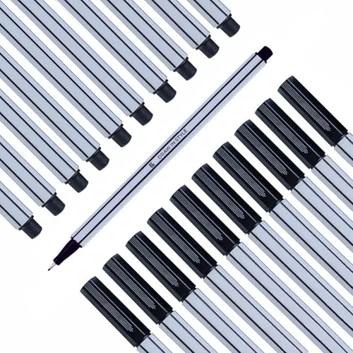 10x Fineliner Schwarz - feine 0,4mm Spitze - metallgefasste Faserspitze - Filzstifte für präzises Schreiben, Zeichnen und Malen - für Büro, Schule, Uni und Zuhause