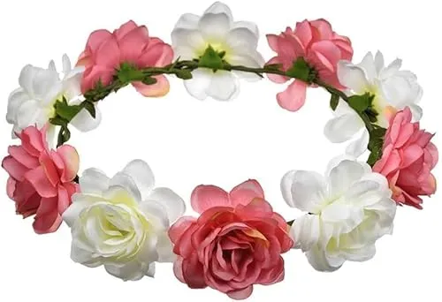 TTPSRY Blumenkranz Haar Blumenkranz Künstliche Blumen Krone Braut Bohemian Floral Girlande Stirnband Haarband für Geburtstag Party Hochzeit Braut und Brautjungfer (Koralle)
