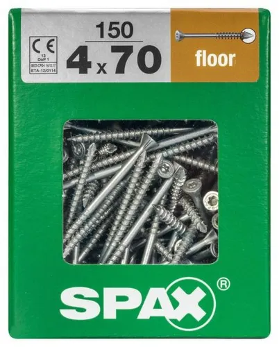 Spax Dielenschrauben 4.0 x 70 mm TX 10 - 150 Stk. - Holzschrauben mit Senkkopf, ideal für stabile Verbindungen im Möbelbau und Außenbereich, aus hochwertigem Stahl gefertigt.