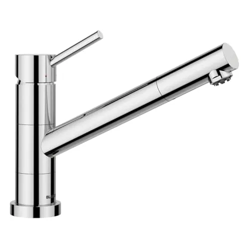 BLANCO KANO-F Vario | Küchenarmatur in chrom | Niederdruck | Mit herausziehbarem Schlauch | Vorfenstermontage | Keramik Kartusche | mit umstellbarer Brause für starken Strahl | [5,5x26,3x19,8 cm]